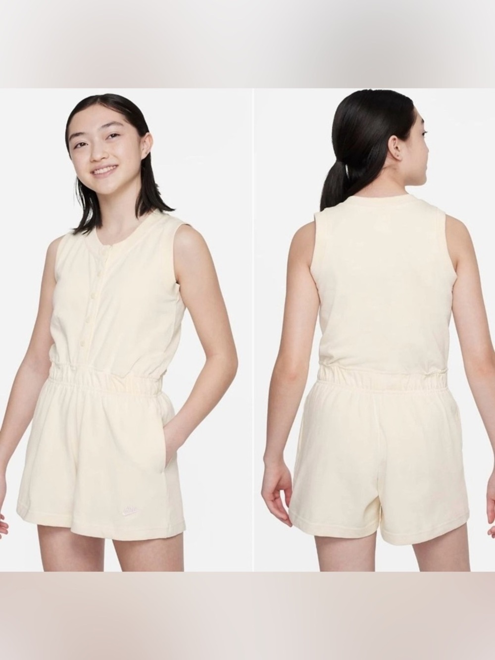 Nike Athleisure Varsity Sporty Sportswear Lounge One Piece Romper Cream Girls M
